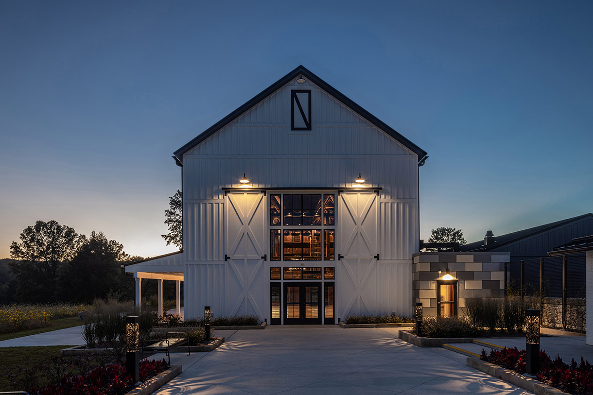 Exterior at night. Himelright Lodge, Akron, Ohio.