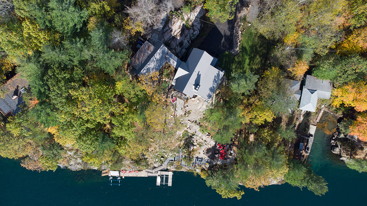 Aerial. Rock Haven House, Thousand Islands, Ontario, Canada.