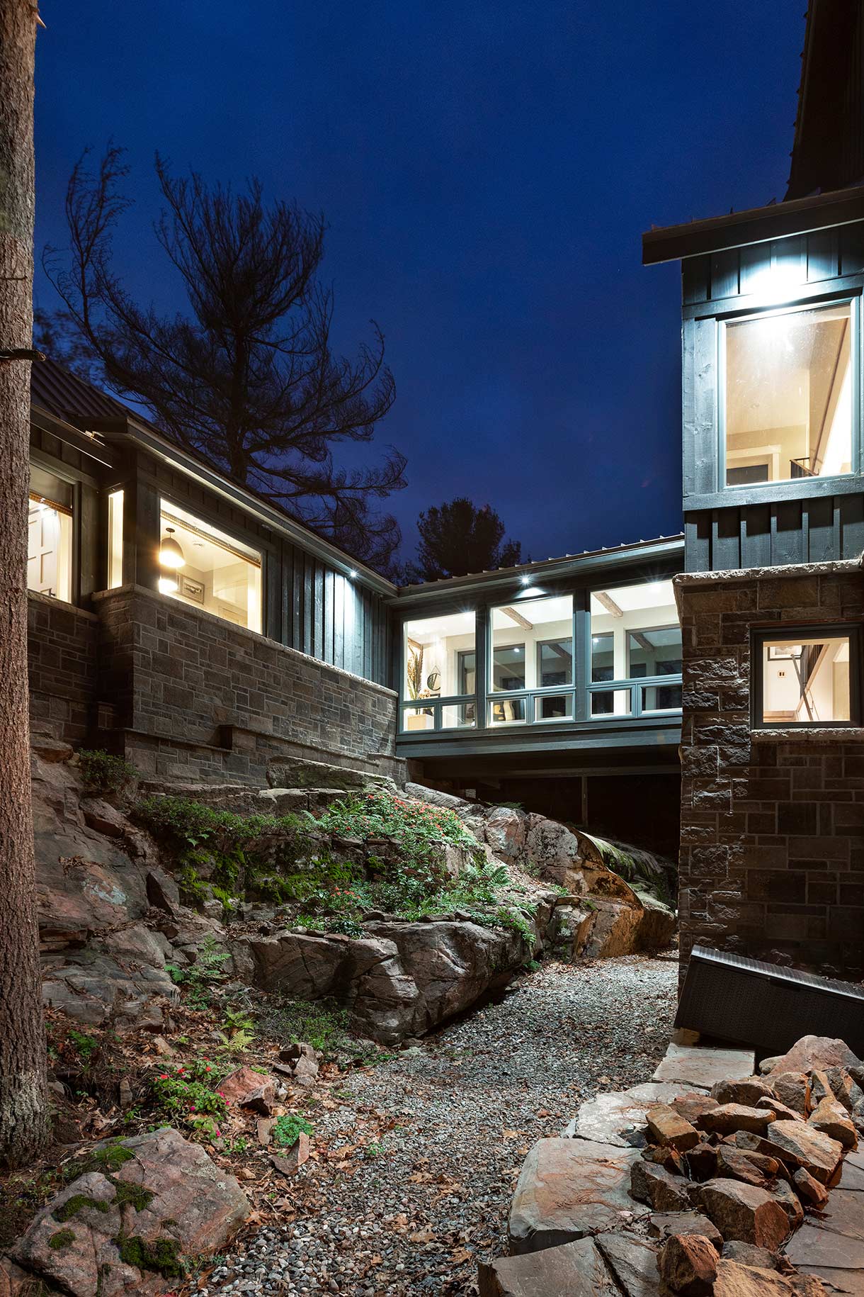 Brdige at night. Rock Haven House, Thousand Islands, Ontario, Canada.