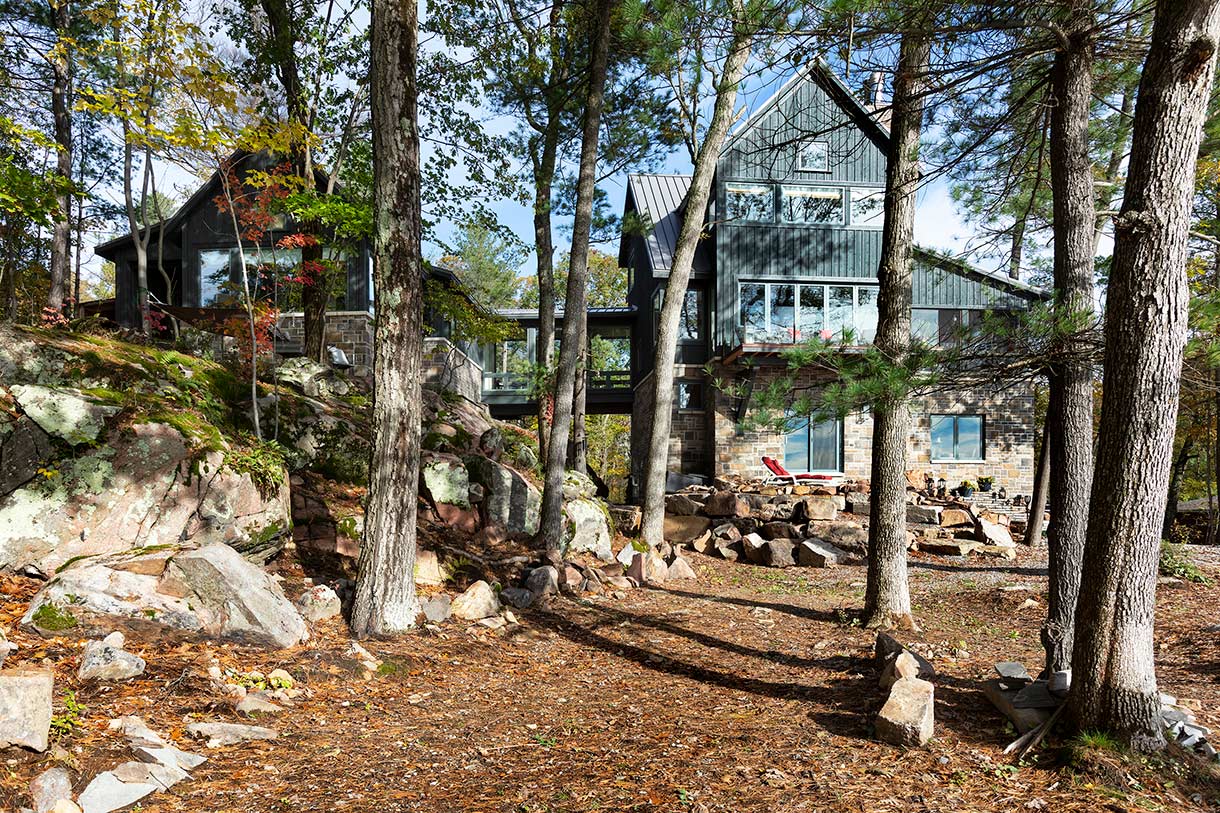 Exterior from shoreline. Rock Haven House, Thousand Islands, Ontario, Canada.