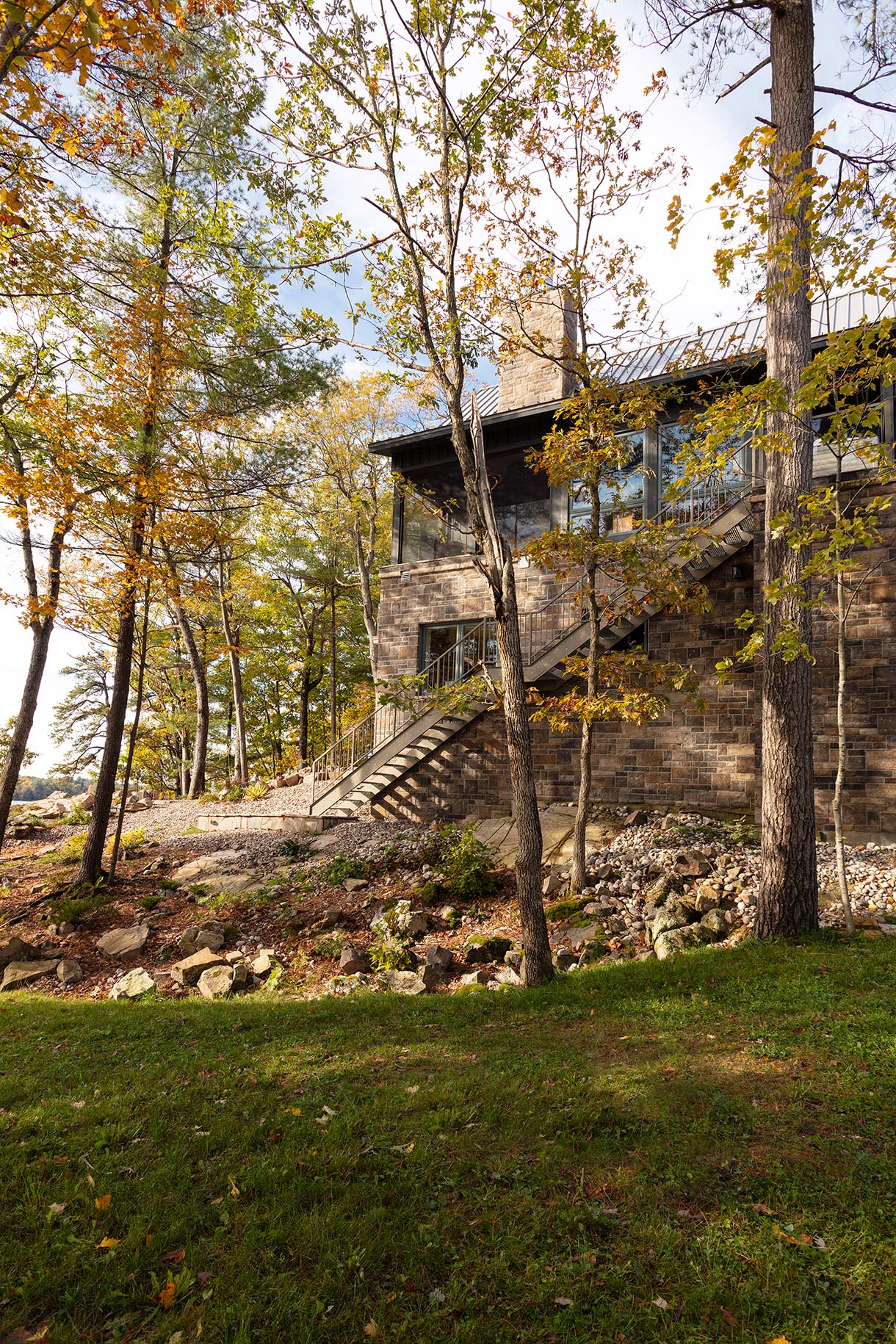 Exterior stair. Rock Haven House, Thousand Islands, Ontario, Canada.