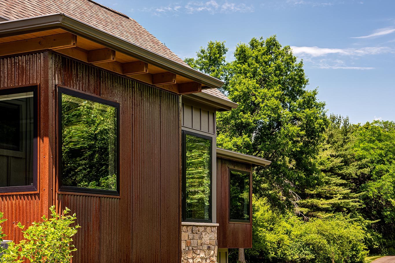 Corrugated metal and board and batten siding