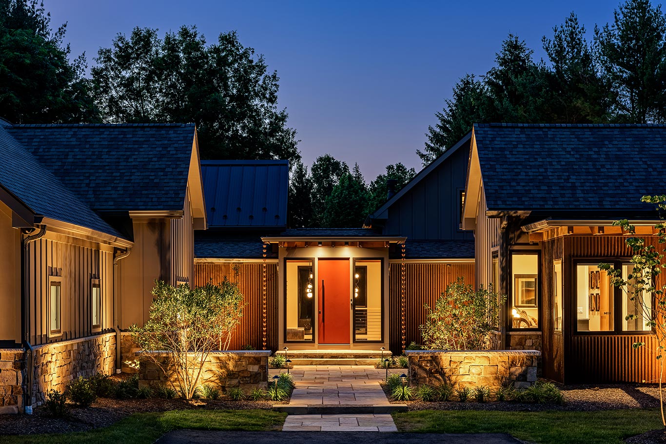 Stone forecourt and entrance