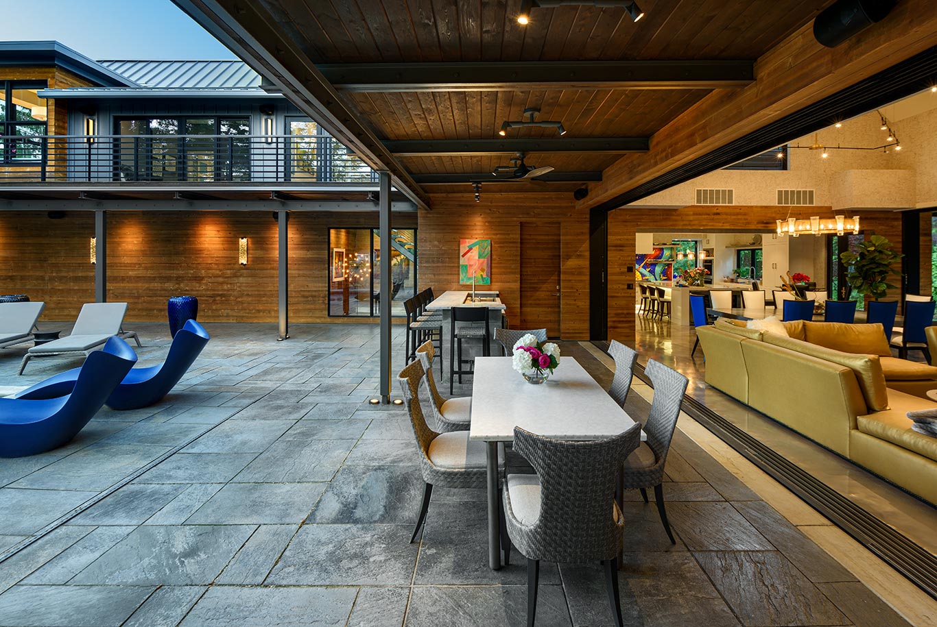 Dining area opened to pool house interior