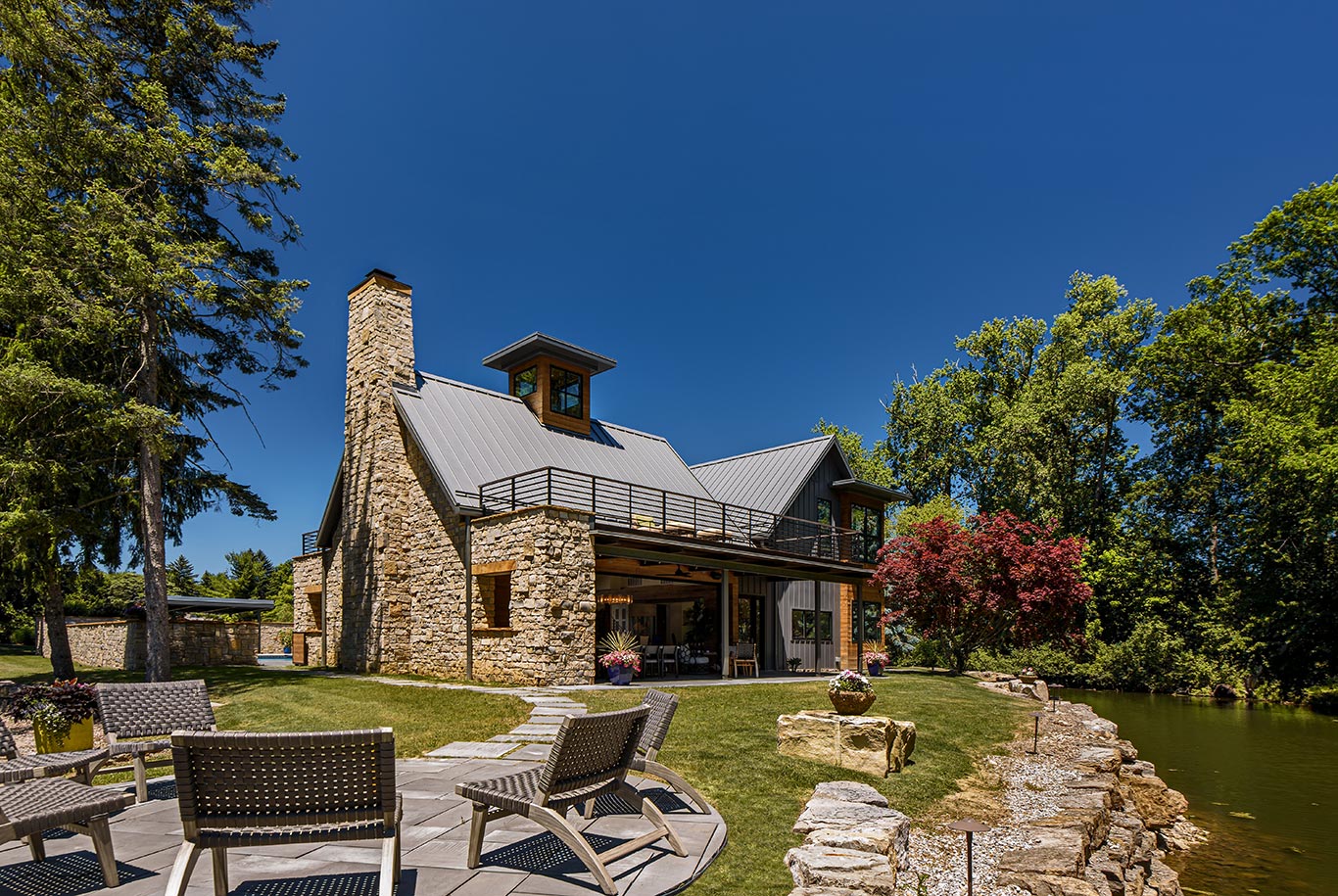 View of pool house from patio