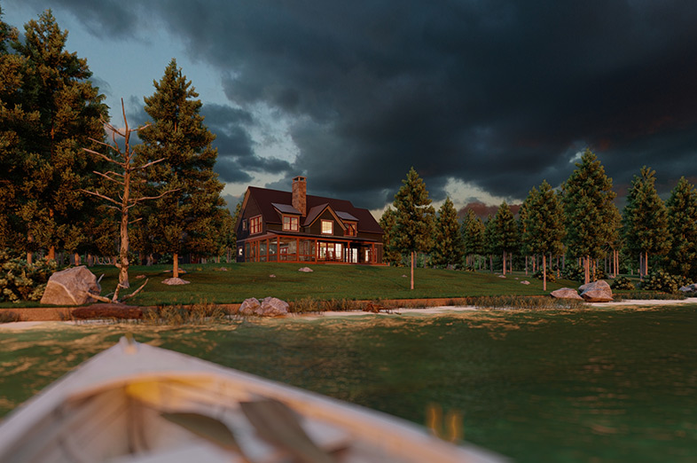View of exterior across lake