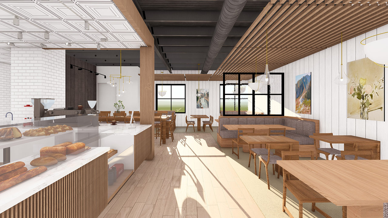 Serving counter and loose tables and chairs