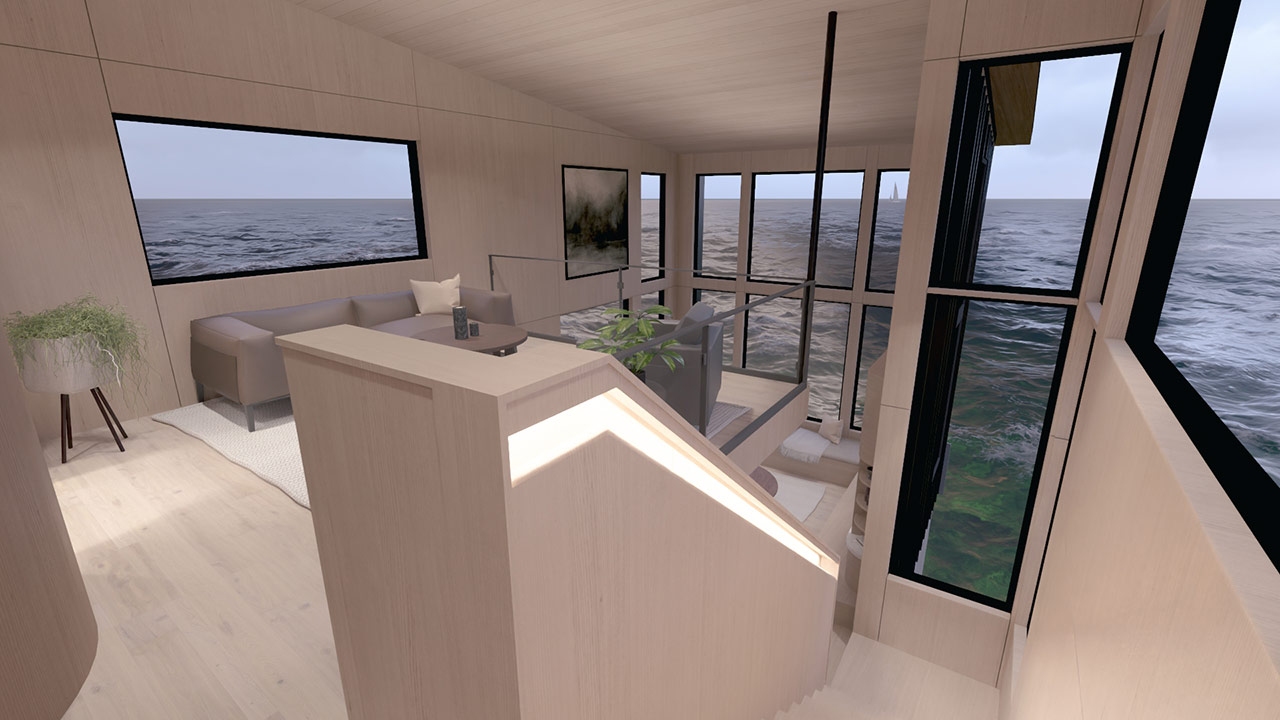 Loft and staircase overlooking living room