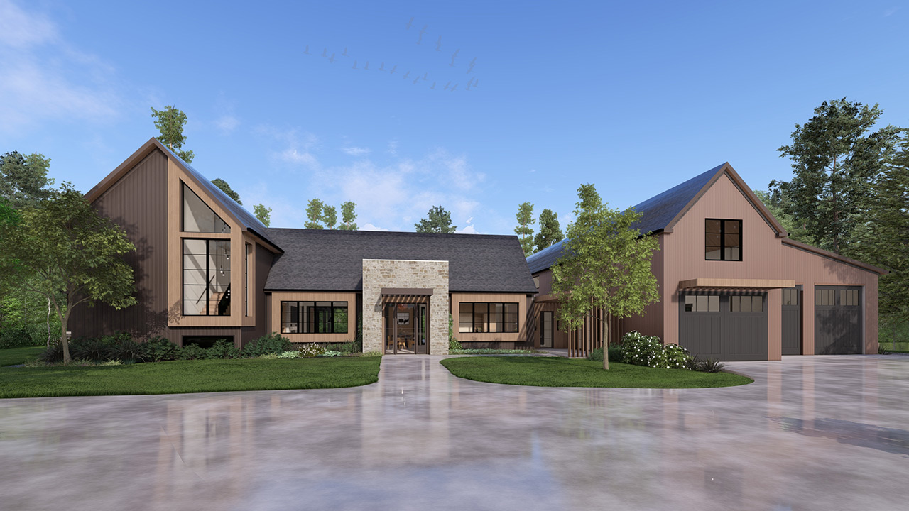 Main entrance with garage to the right